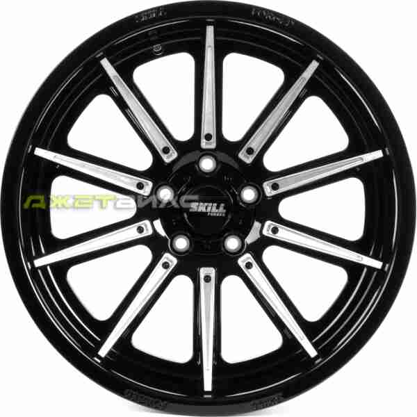 Кованый диск SKILL SD101-SK339 R20 12J 5x127 ET-44 DIA 71.6 чёрный глянцевый + спицы без окраса