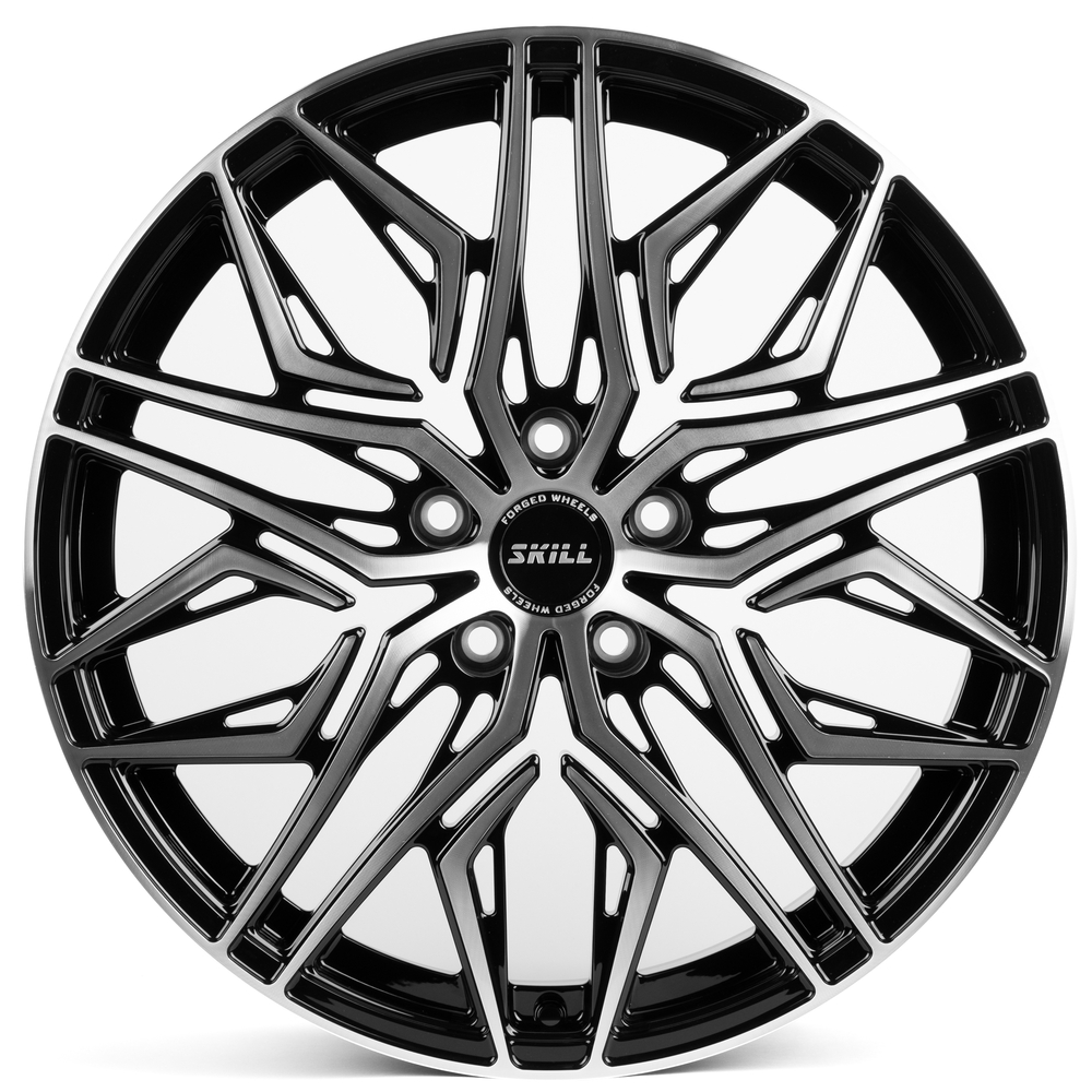 Кованый диск SKILL SL526-SK332 R20 8.5J 5x120 ET40 Кованый диск SKILL SL526-SK332 R20 8.5J 5x120 ET40 DIA 62.5 Чёрный Глянцевый + Полированные Спицы