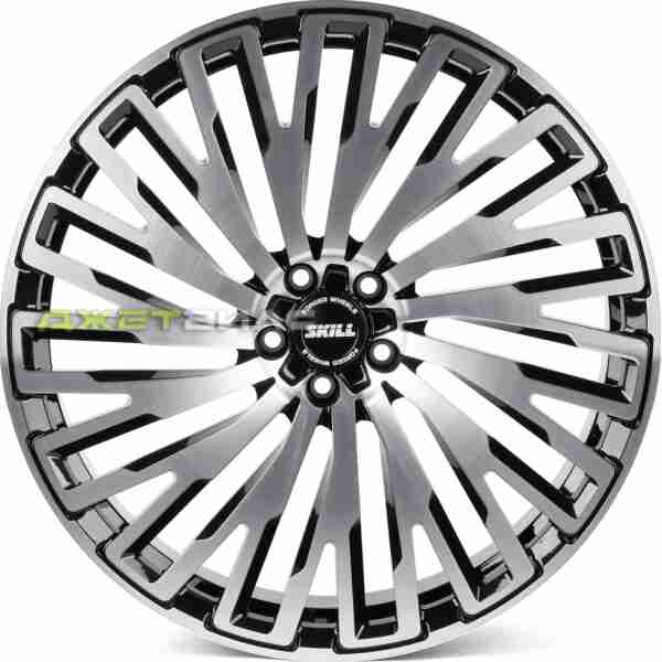 Кованый диск SKILL SL641-SB594 R22 9J 5x108 ET35 DIA 63.4 Чёрный Глянцевый + Полированные Спицы