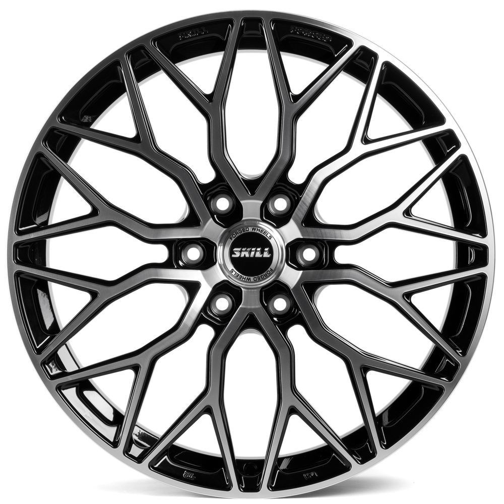 Кованый диск SKILL SV100-SK363 R22 9J 6x139.7 ET19 Кованый диск SKILL SV100-SK363 R22 9J 6x139.7 ET19 DIA 77.8 Чёрный Глянцевый + Полированные Спицы + Темный Лак