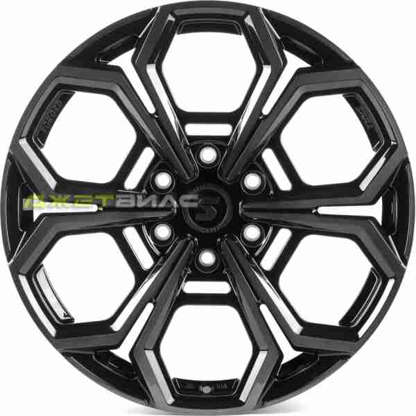 Кованый диск SKILL SV111-SB563 R20 9J 6x139.7 ET50 DIA 95.1 Чёрный Глянцевый + Полированные Спицы Под Тёмным Лаком