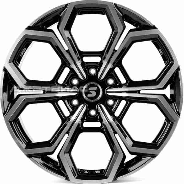 Кованый диск SKILL SV111-SL251 R22 9J 6x139.7 ET28 DIA 106.1 Чёрный Глянцевый + Полированные Спицы