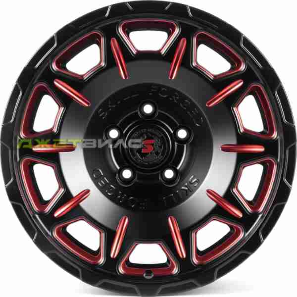 Кованый диск SKILL SV164-SV421 R18 9J 5x127 ET-20 DIA 71.5 Чёрный Матовый + Полированные Спицы