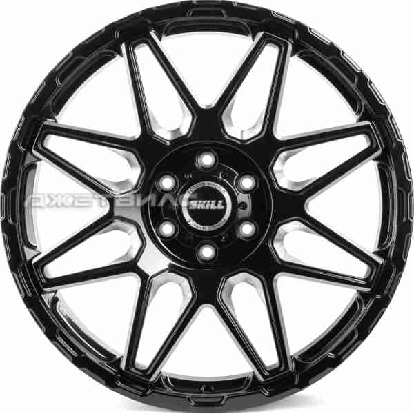 Кованый диск SKILL SV227-CT398 R22 9J 6x139.7 ET19 DIA 106.1 Чёрный Глянцевый + Полированные Спицы
