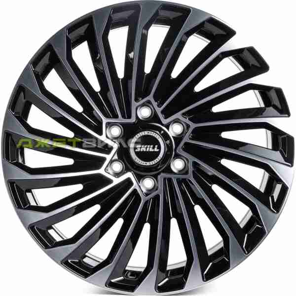 Кованый диск SKILL SV603-SV306 R20 9J 6x139.7 ET28 DIA 106.1 Чёрный Глянцевый + Полированные Спицы