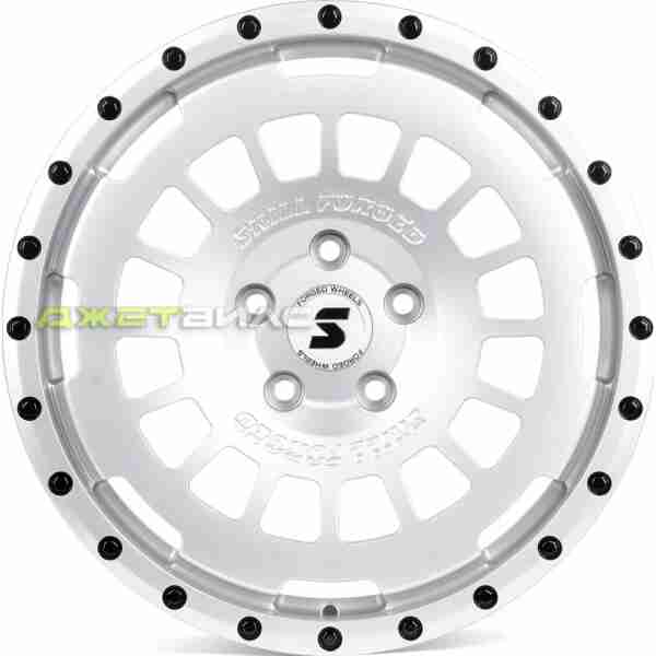 Кованый диск SKILL SV606-SV420 R18 8.5J 5x120 ET45 DIA 65.1 серебро глянцевое + чёрные декоративные болты
