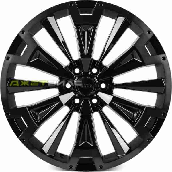 Кованый диск SKILL SV619-SV449 R20 8J 6x114.3 ET46 DIA 67.1 чёрный глянцевый + полированные спицы + лак SK51