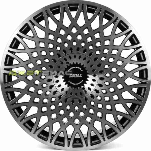 Кованый диск SKILL SV652-SV481 R22 9J 6x139.7 ET40 DIA 77.8 Чёрный Глянцевый + Полированные Спицы + Темный Лак