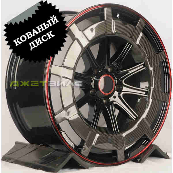 Кованый диск JETFORGED RGW485 R22 10J 5x130 ET30 DIA 84.1 Black Red Lip Carbon Cover